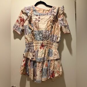 LoveShackFancy Girls Patchwork Floral Dress in Cream, Blue, Pink, Red